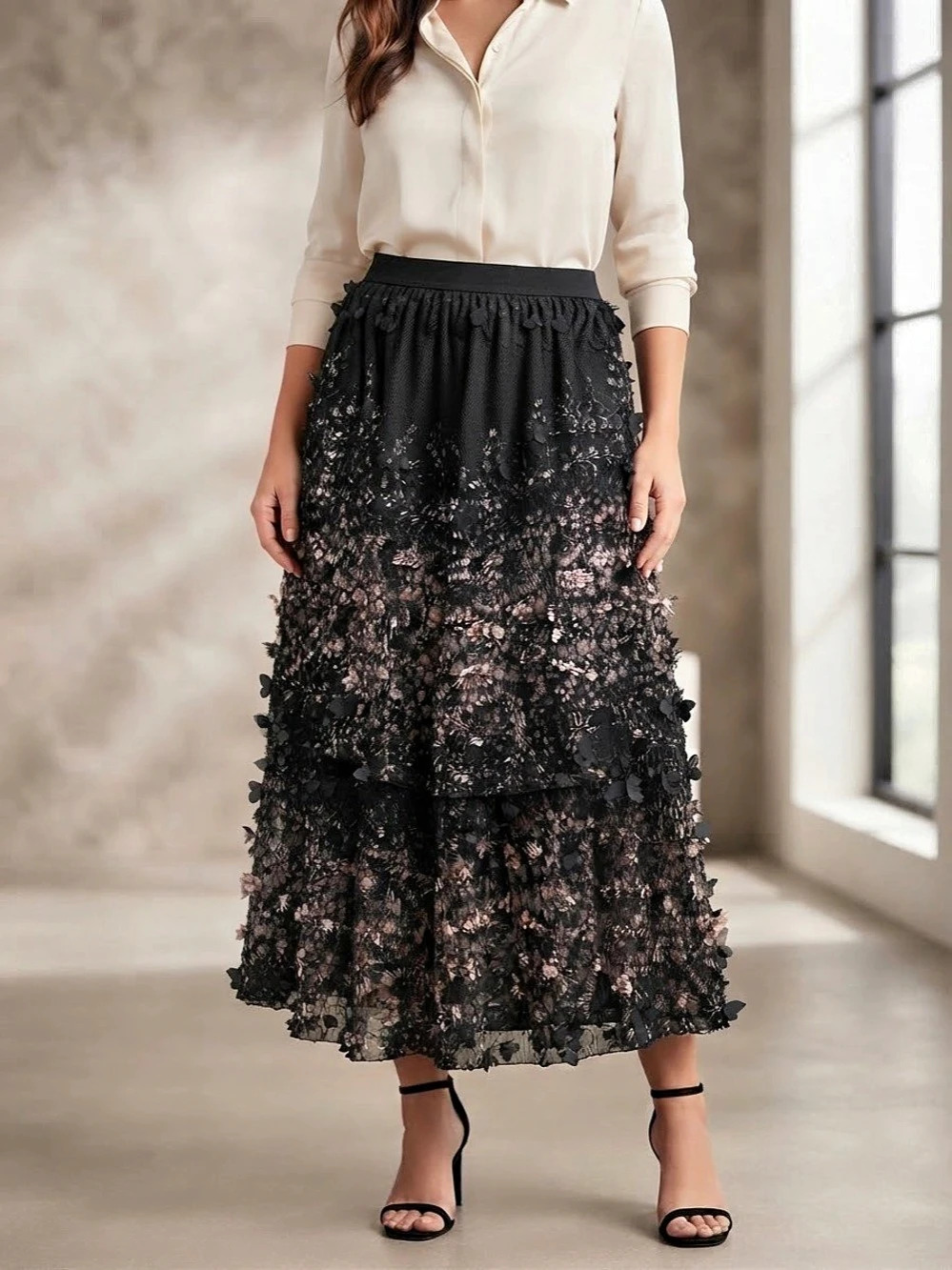 A new day 3D skirt flowy peasant black size L